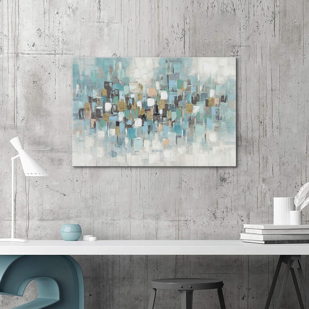 Acrylic Textured Abstract Wall Art 24x16 Hand-Painted Gold Teal Canvas – image 3