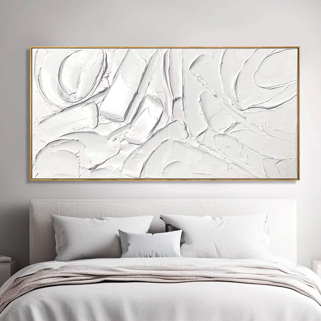 Abstract Wall Art 24x48 Hand-Painted Framed White Canvas – image 3