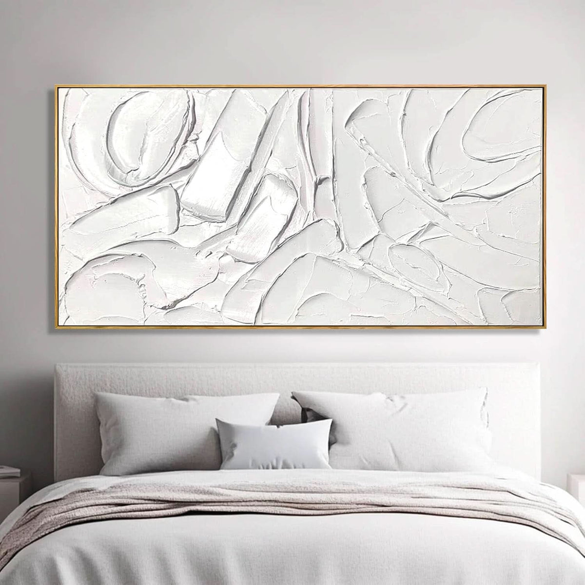 Abstract Wall Art 24x48 Hand-Painted Framed White Canvas – image 3