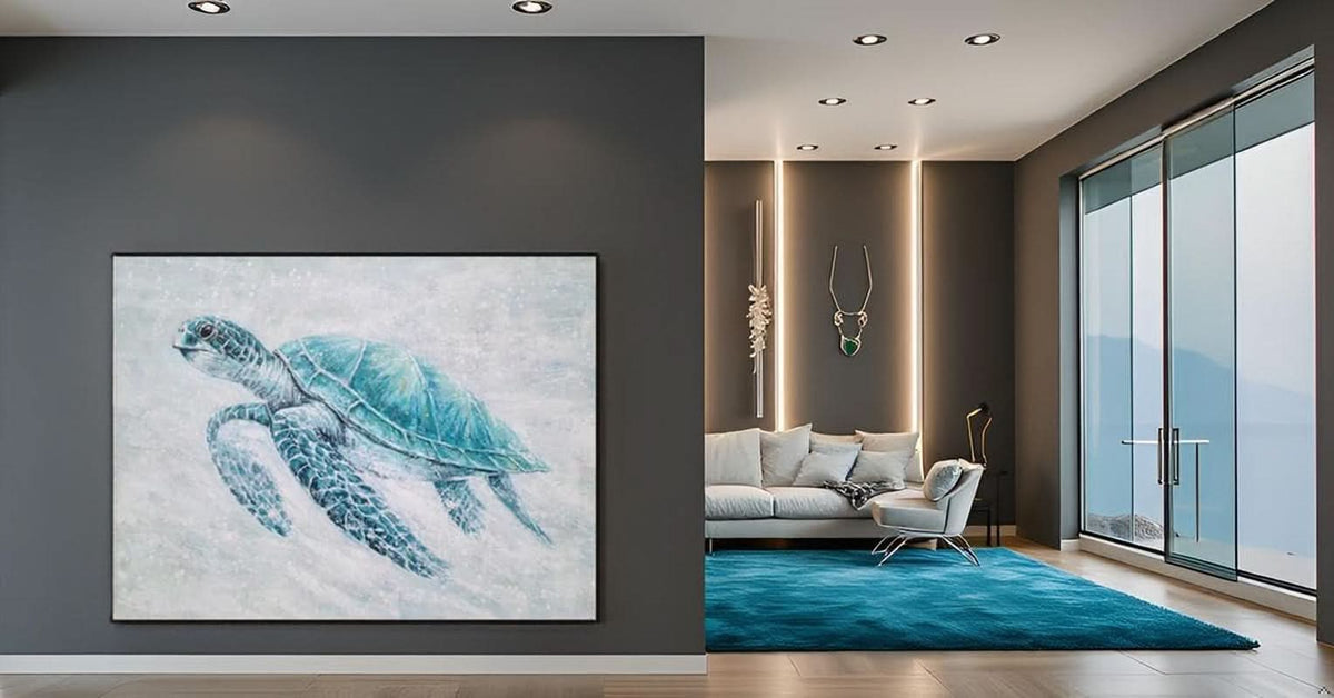 Sea Turtle Wall Art Extra Large Hand-Painted Teal Canvas – image 5