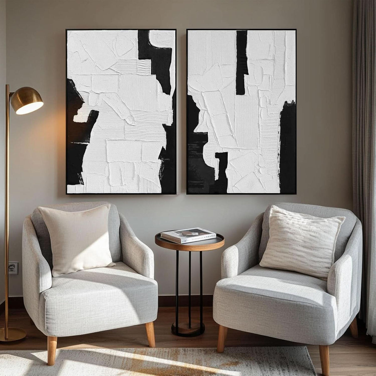 Textured Black and White Wall Art Hand-Painted Framed Canvas – image 8