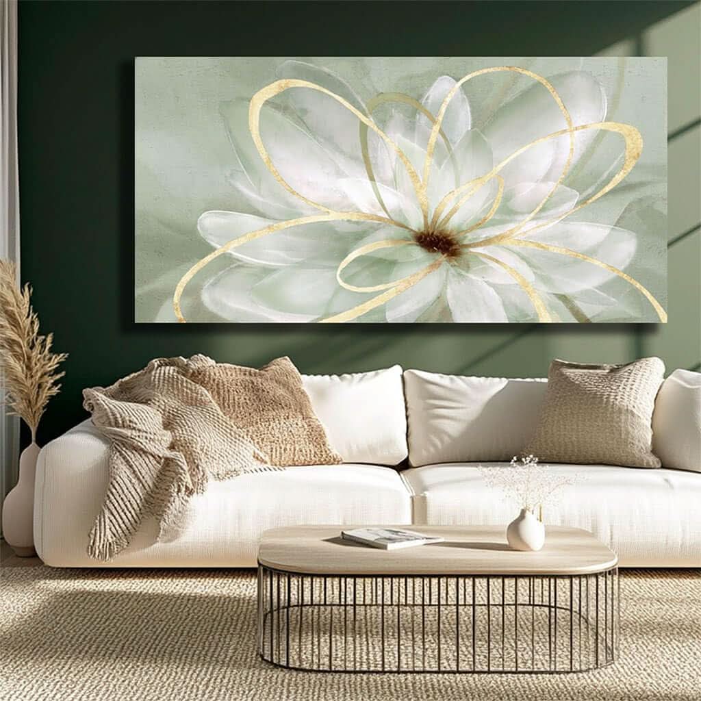 Blossom Line Floral Wall Art 29x58 Hand-Painted White Gold Canvas – image 7