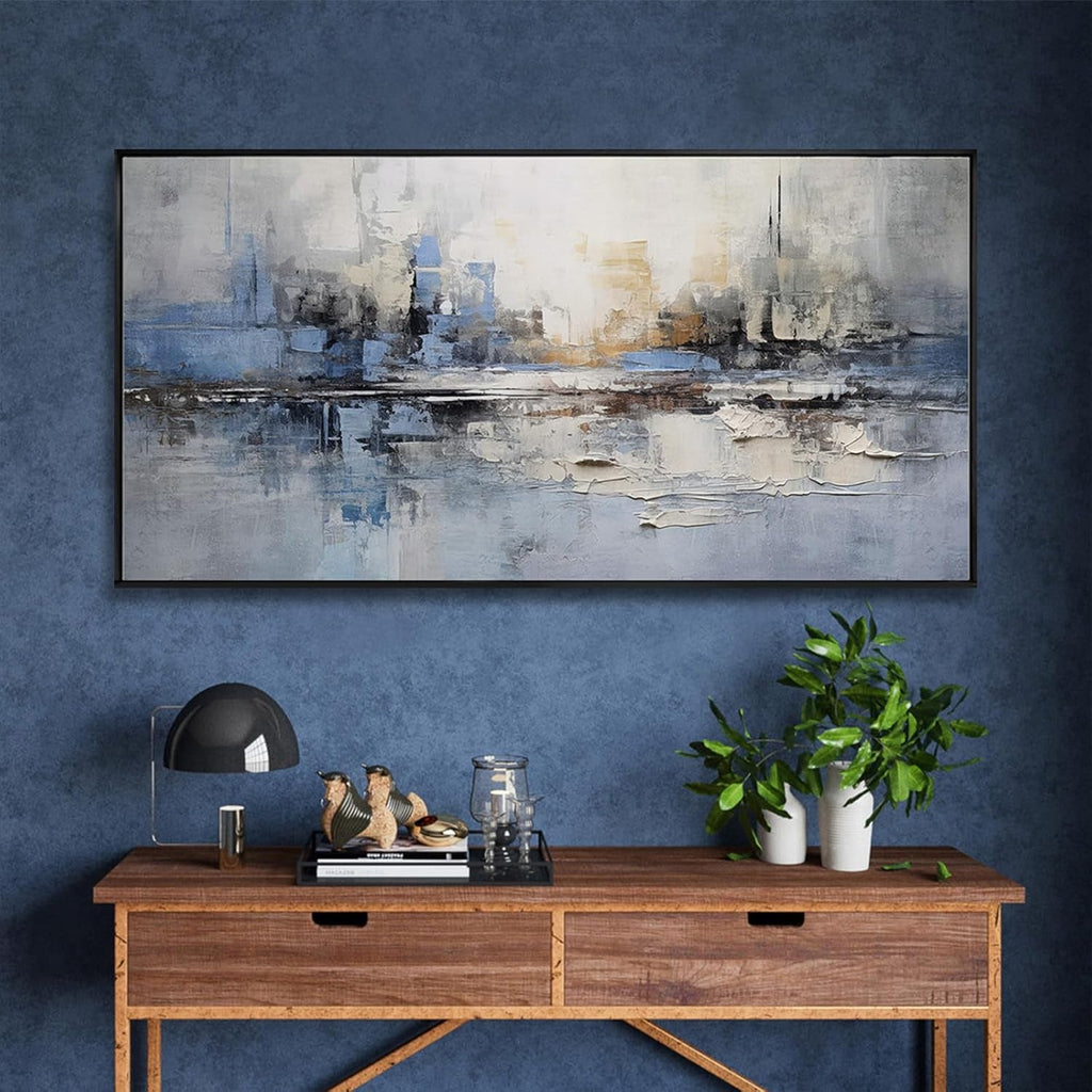 Standard Abstract Wall Art 20x40 Framed Blue Gray Canvas – image 6
