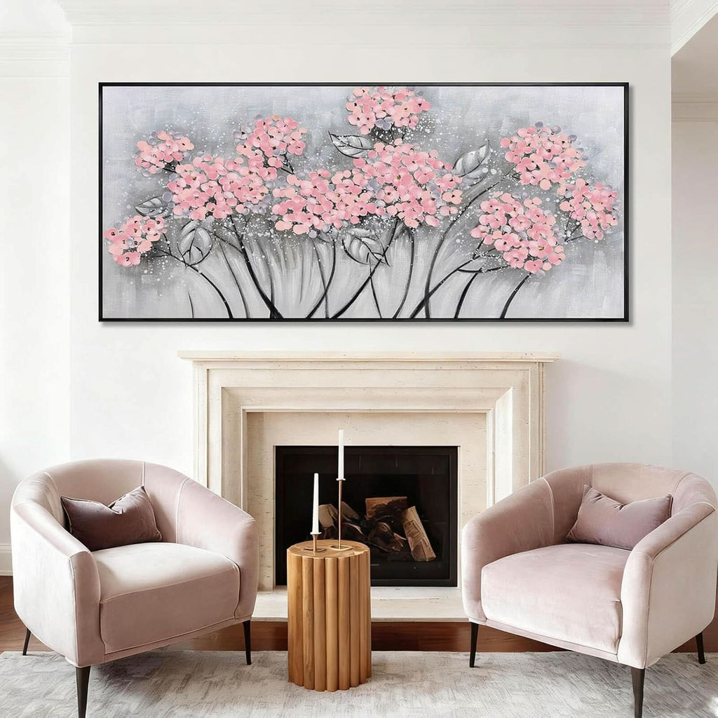 Floral Wall Art 32x70 Hand-Painted Pink Canvas for Living Room – image 3