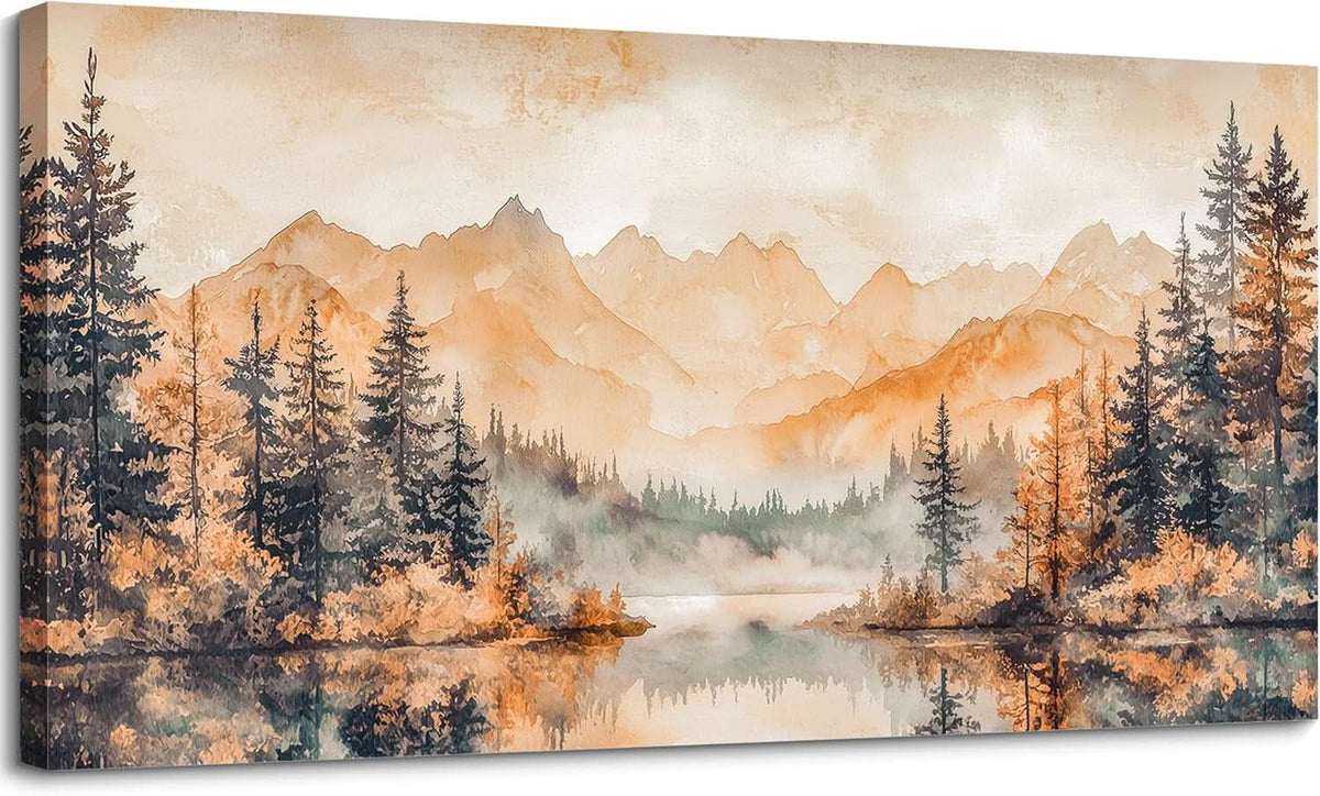 Forest Misty Lake Landscape Wall Art 20x40 Gold Canvas – main view