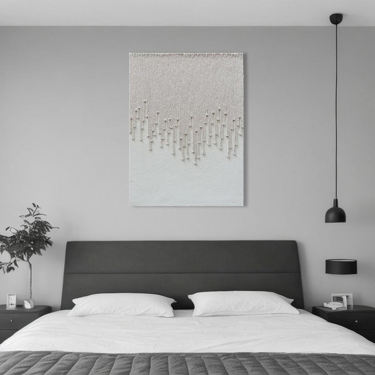 Abstract Wall Art 40x28 Hand-Painted White for Living Room – image 6
