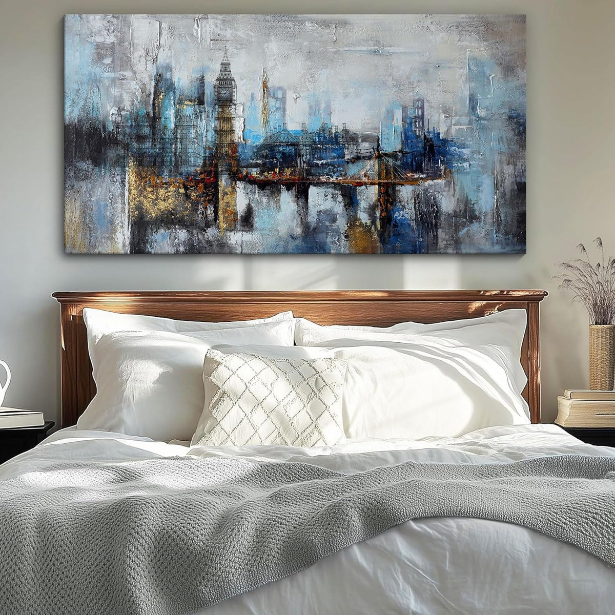 Cityscape Wall Art 24x48 Gray Blue Canvas for Living Room – image 3