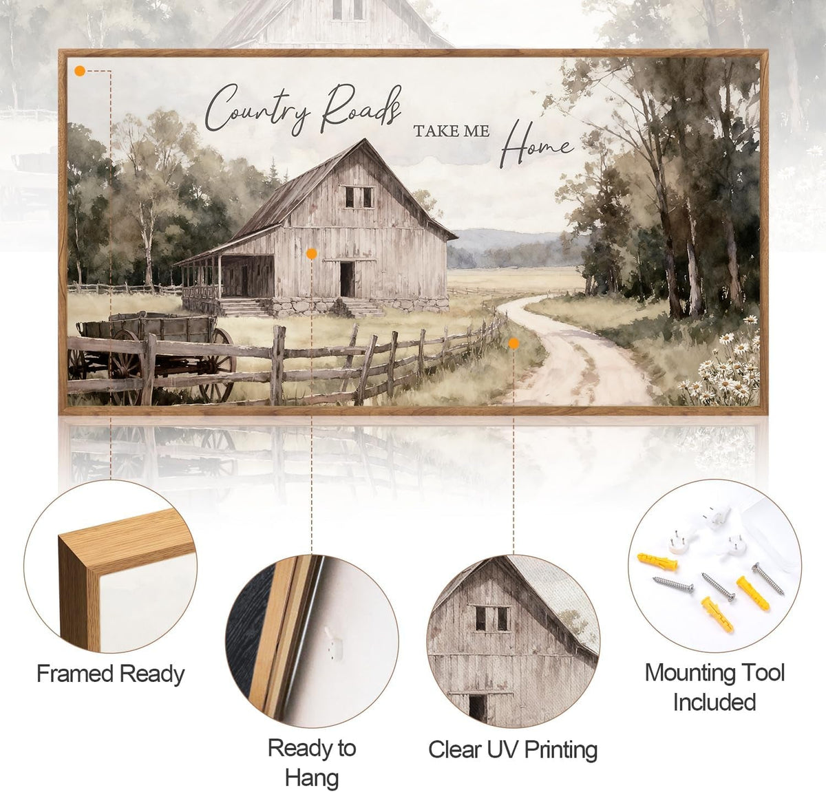 Neutral-Toned Countryside Landscape Wall Art 40x20 Neutral Canvas – image 2