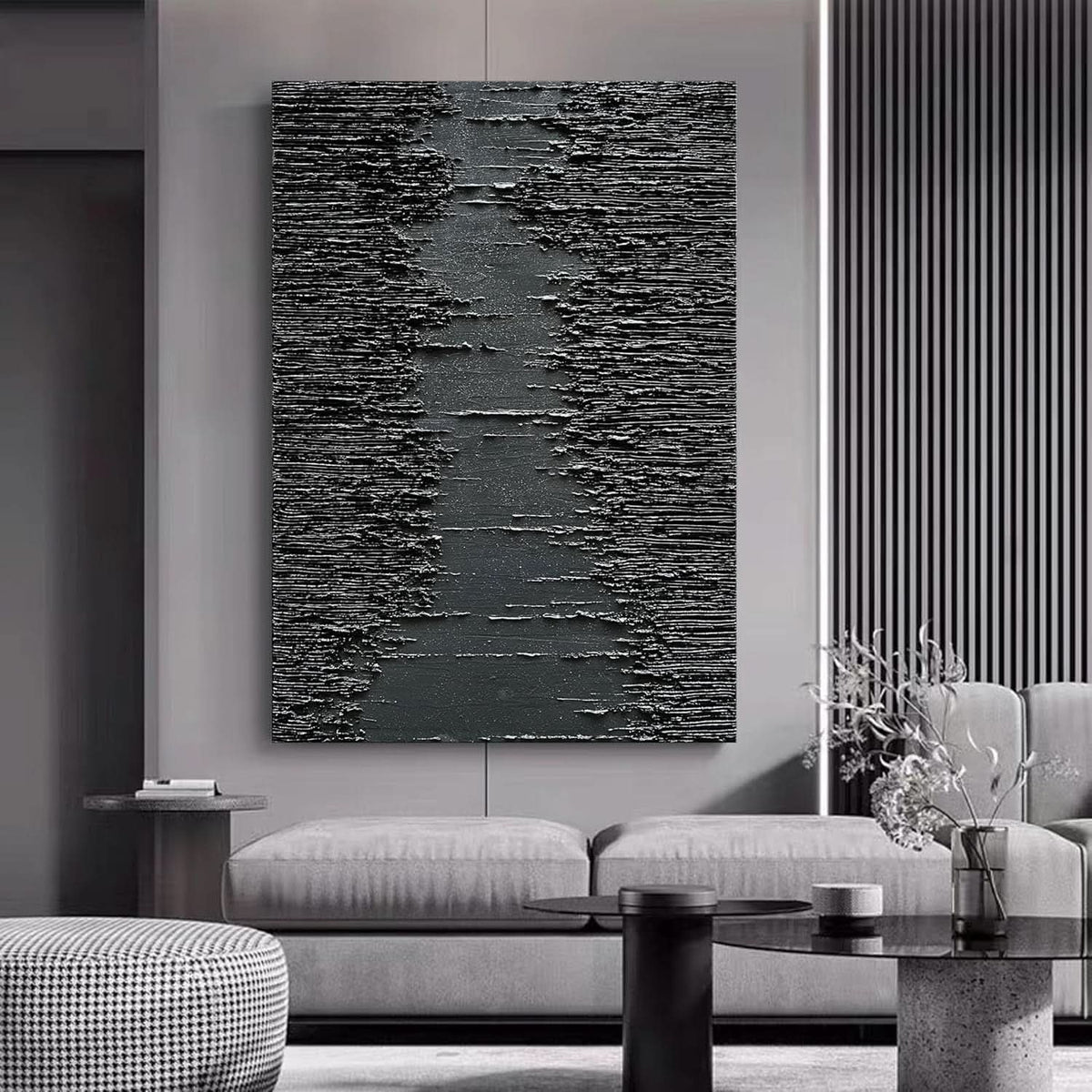 Abstract Wall Art 45x30 Hand-Painted Black for Living Room – image 3