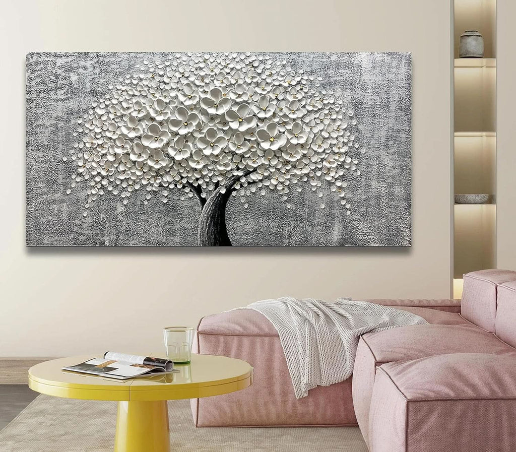 Flower 3D Floral Wall Art 24x48 Hand-Painted White Canvas – image 2