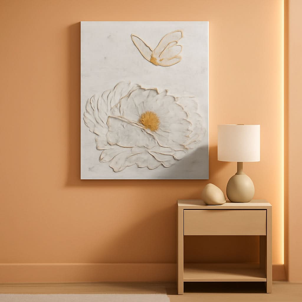 Textured Floral Wall Art 30x45 Hand-Painted White for Living Room – main view