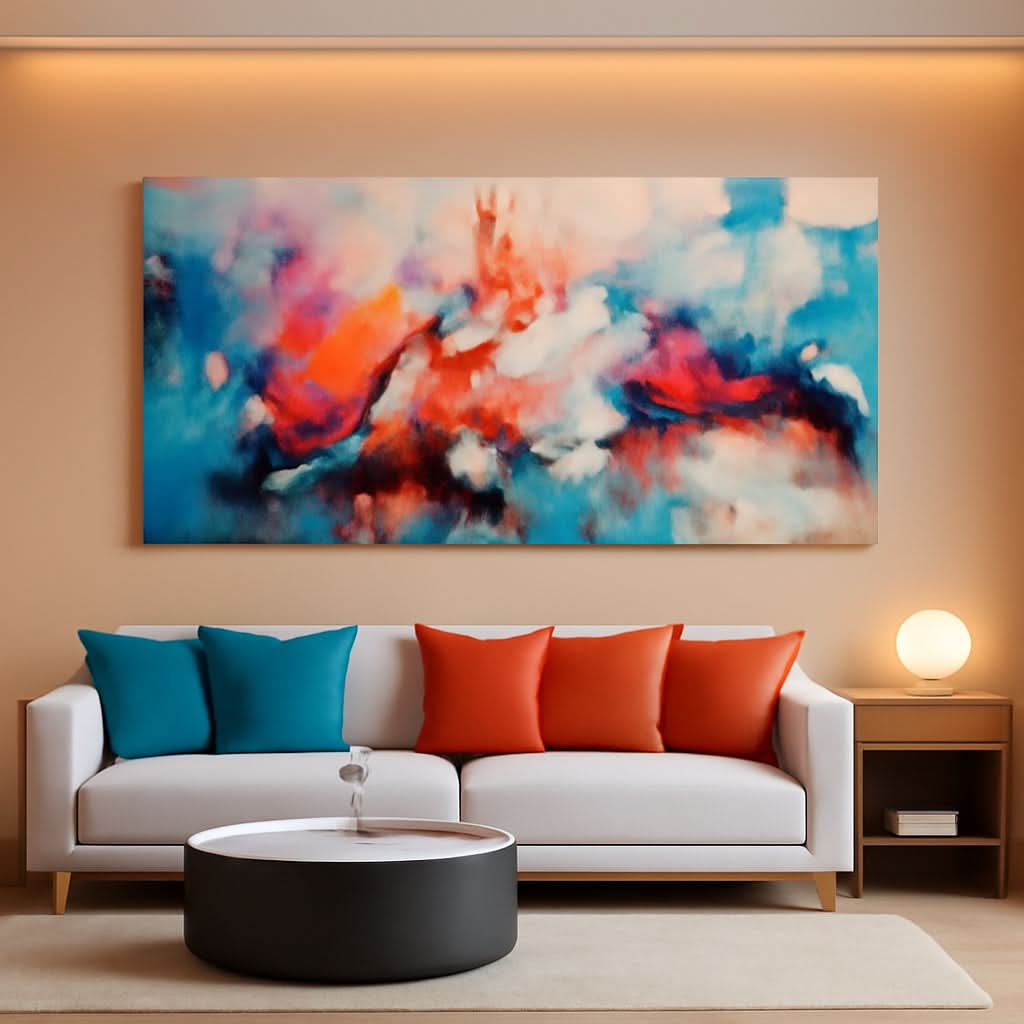 Abstract Wall Art 24x48 Hand-Painted Blue Pink Canvas – main view