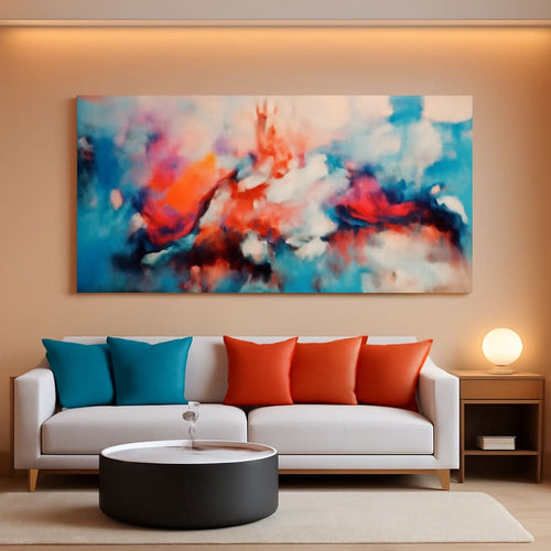 Abstract Wall Art 24x48 Hand-Painted Blue Pink Canvas – main view