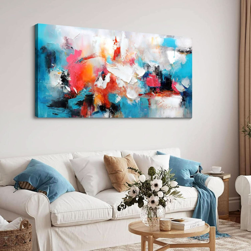 Abstract Wall Art 24x48 Hand-Painted Blue Pink Canvas – image 3