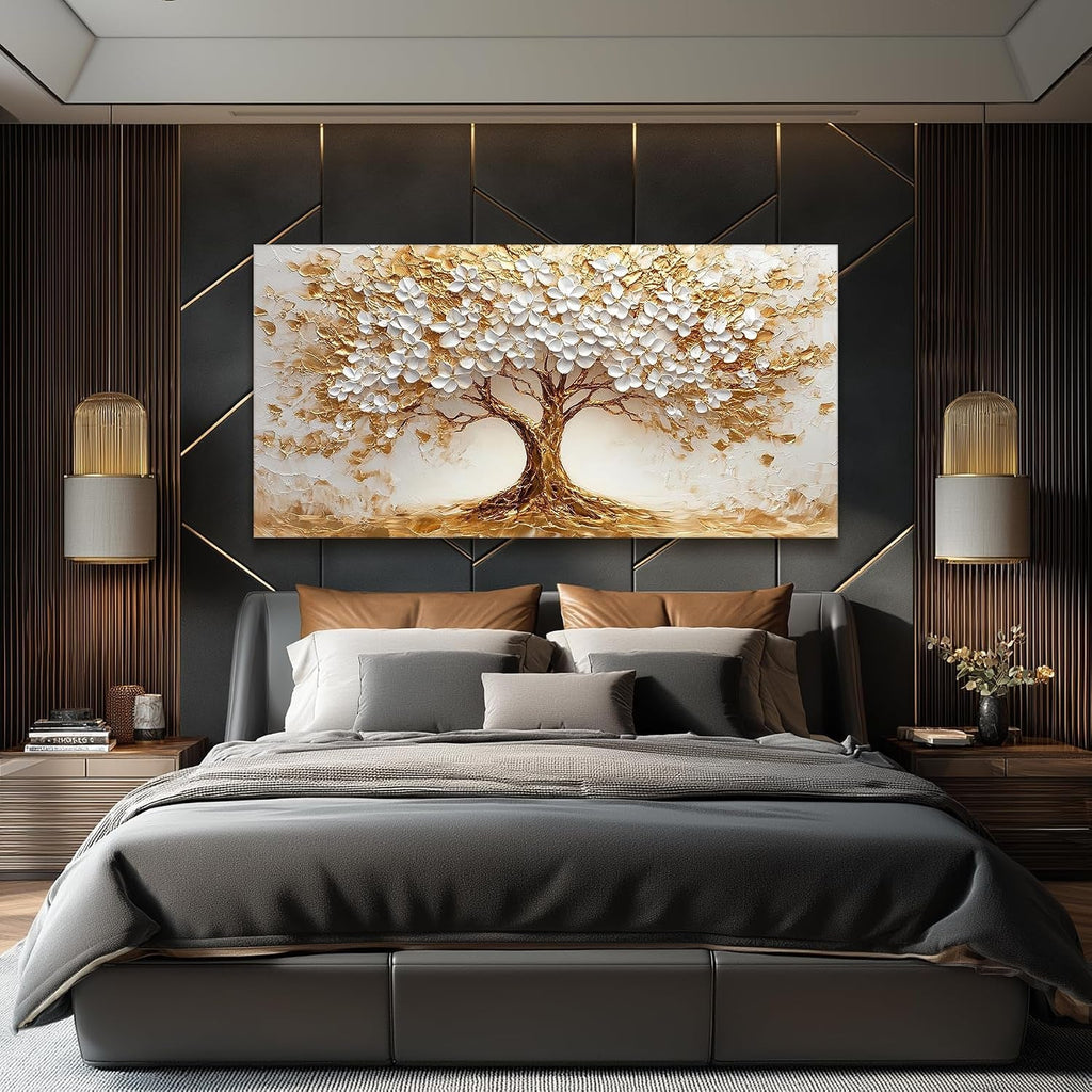 Tree of Life Landscape Wall Art 29x57 White Gold Canvas – image 3
