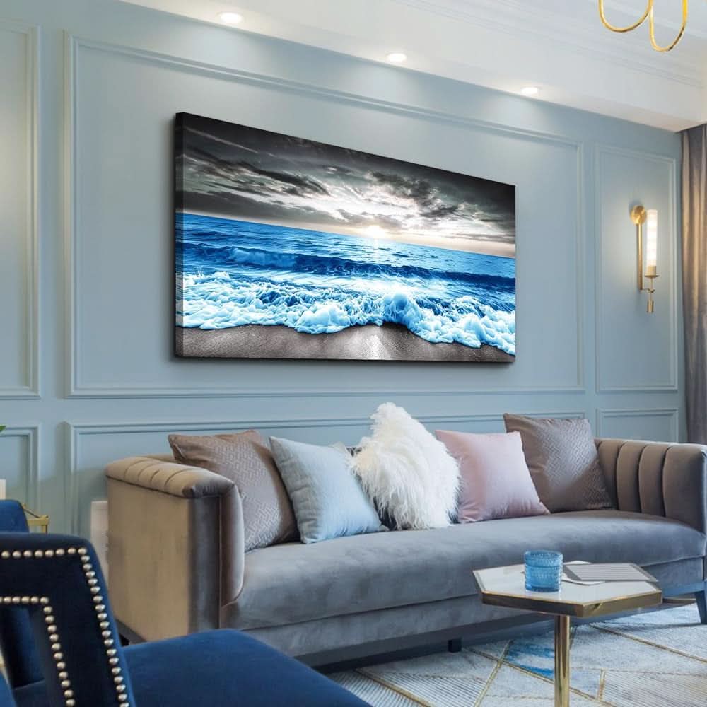 Seascape Ocean Coastal Wall Art 20x40 Blue Canvas for Living Room – image 2