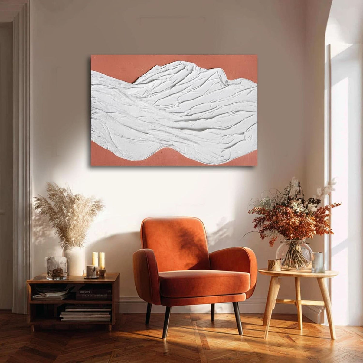 Textured Abstract Wall Art 24x36 Hand-Painted White Terracotta – image 2