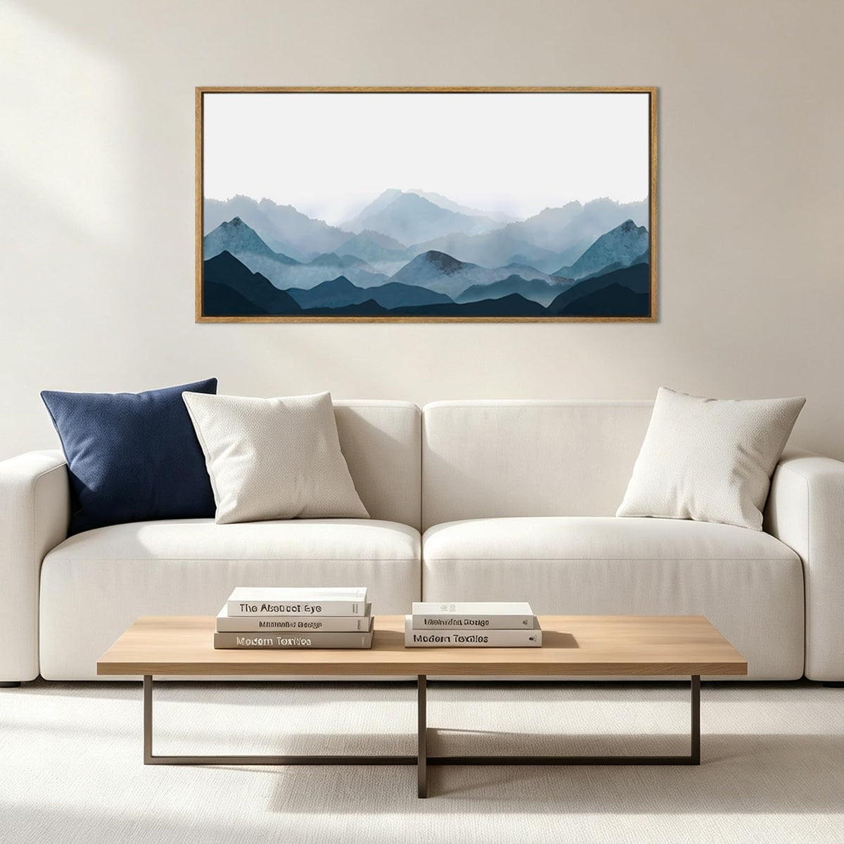 Mountain Landscape Wall Art 20x40 Framed Blue Canvas – image 2