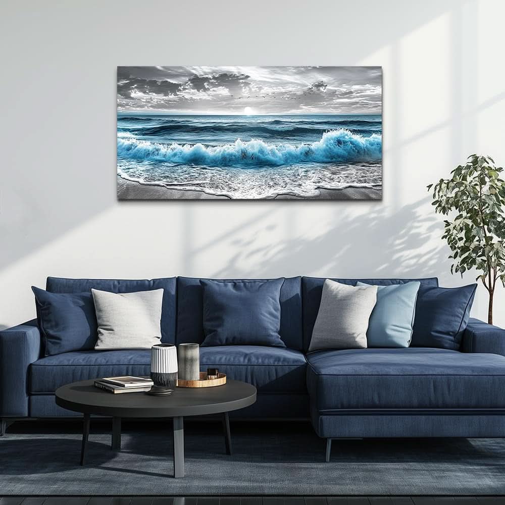 Seascape Black and White Coastal Wall Art 20x40 Canvas – image 2