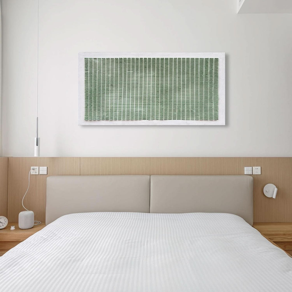 Finish Textured Abstract Wall Art 24x48 Hand-Painted White Green – image 6