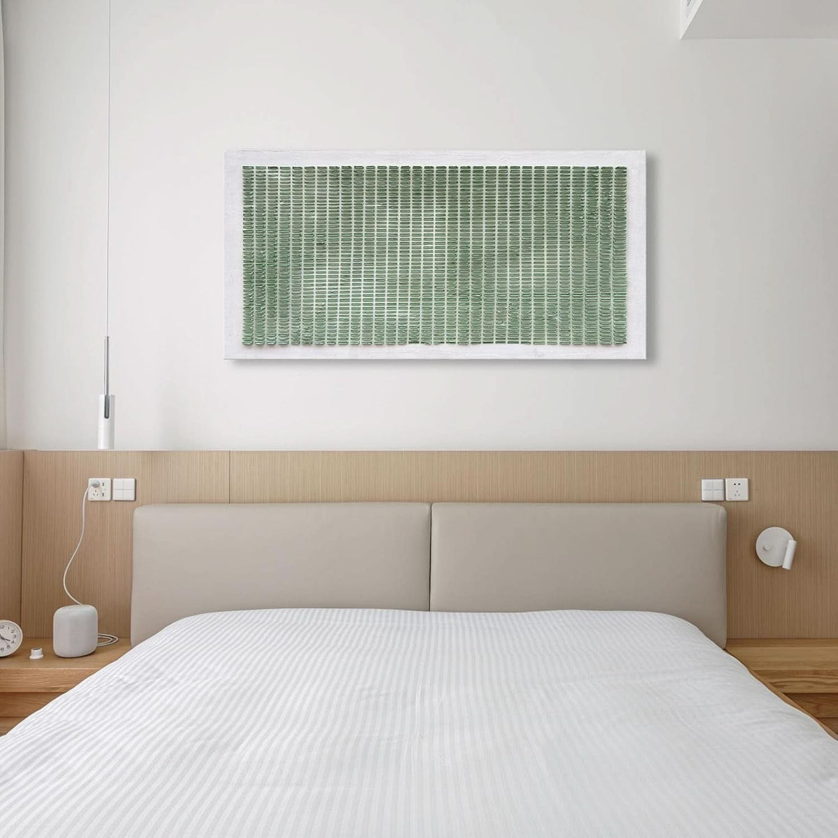 Finish Textured Abstract Wall Art 24x48 Hand-Painted White Green – image 6