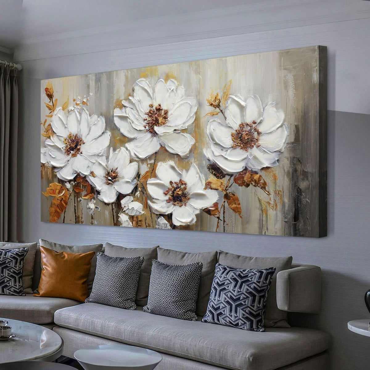 Textured Floral Wall Art 58x29 Canvas for Living Room – image 2