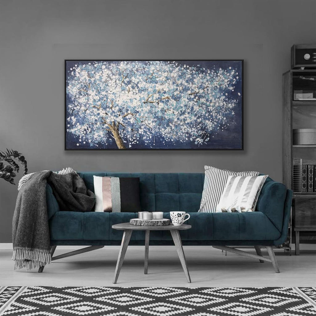 Abstract Wall Art 20x40 White Blue Canvas for Living Room – image 2