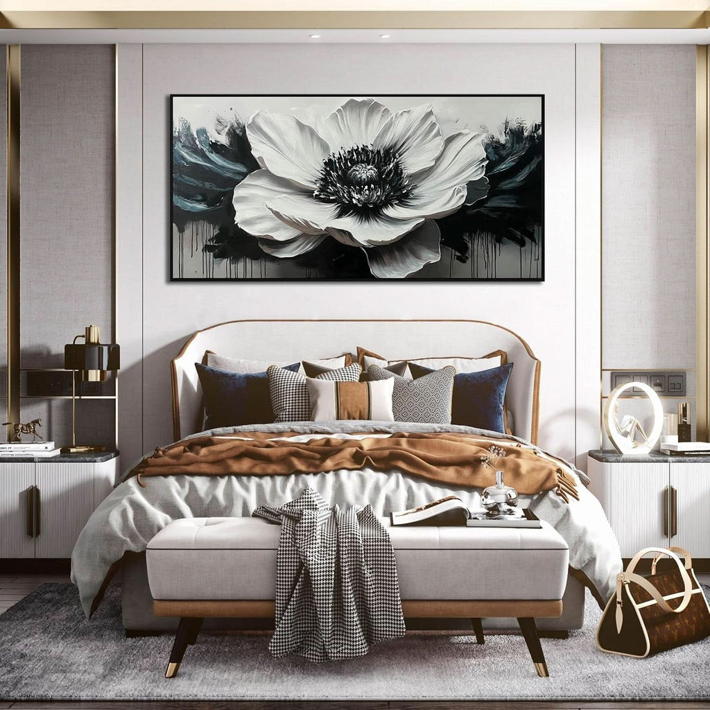Black and White Floral Wall Art 59x29 Hand-Painted Canvas – image 8
