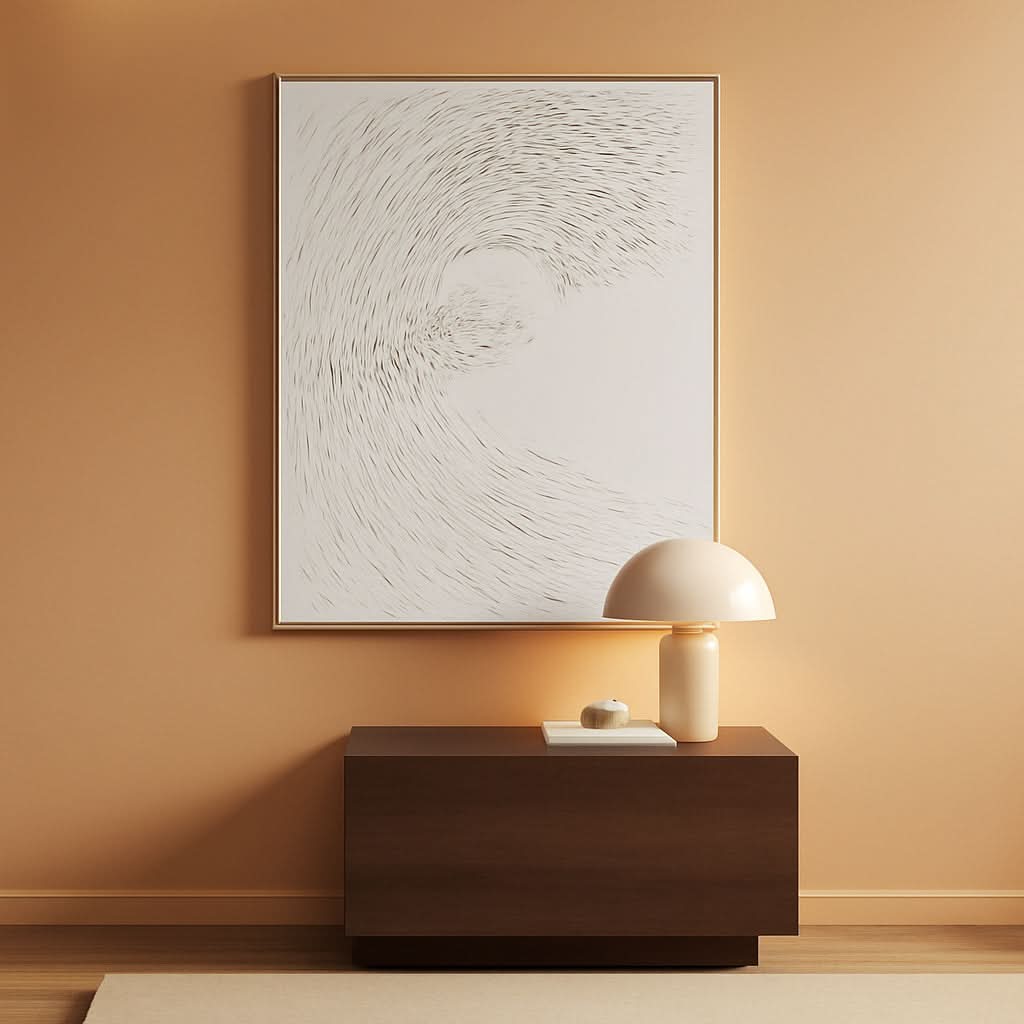 Ocean Waves Textured Coastal Wall Art 45x30 Hand-Painted Framed White – main view