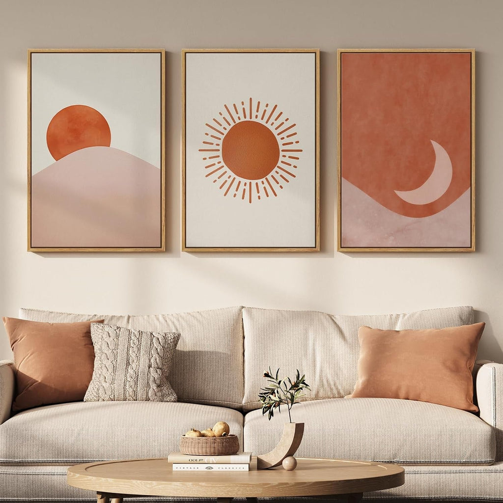 Moon Sun Boho Wall Art 16x24 Framed Terracotta Canvas – image 8