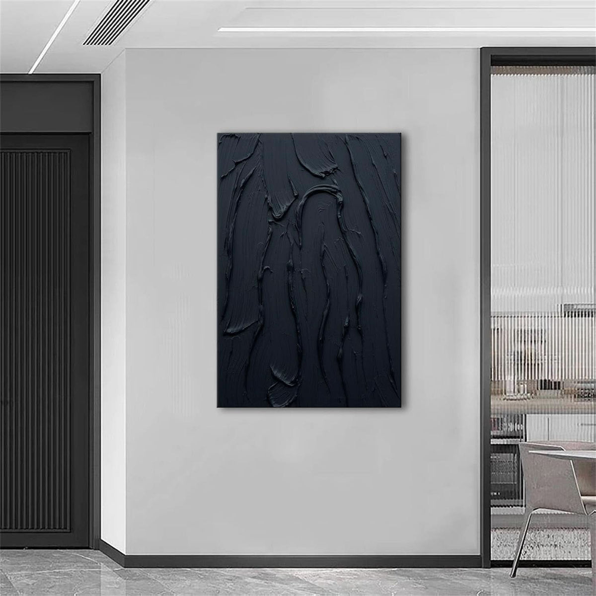 Thick Textured Canvas Wall Art 24x36 Hand-Painted Black – image 5