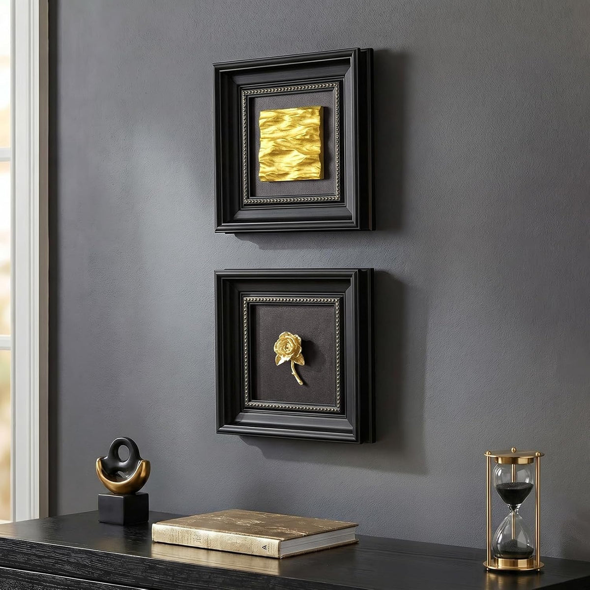 Ornamental Intricately 3D Gold Wall Art Set of 2 Black – image 4