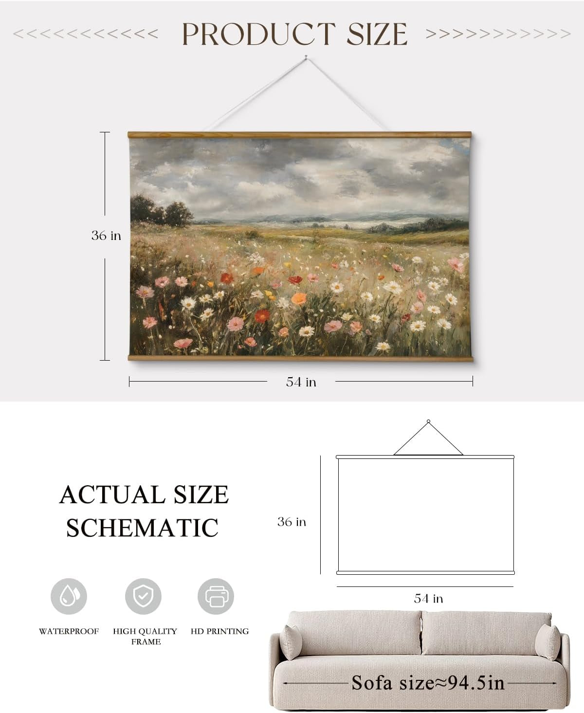 Wildflower Landscape Wall Art 36x54 Framed Colorful Canvas – image 3