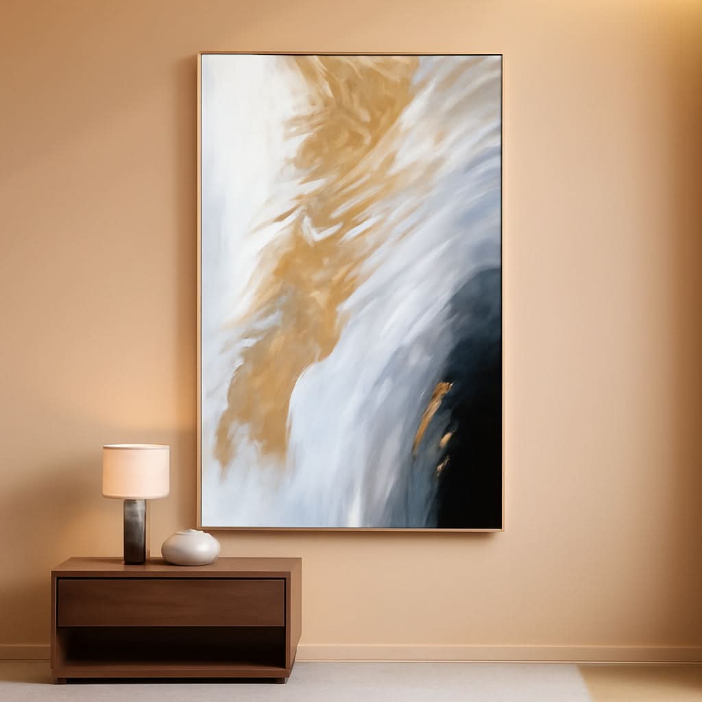 Black and White Abstract Wall Art 24x48 Hand-Painted – main view