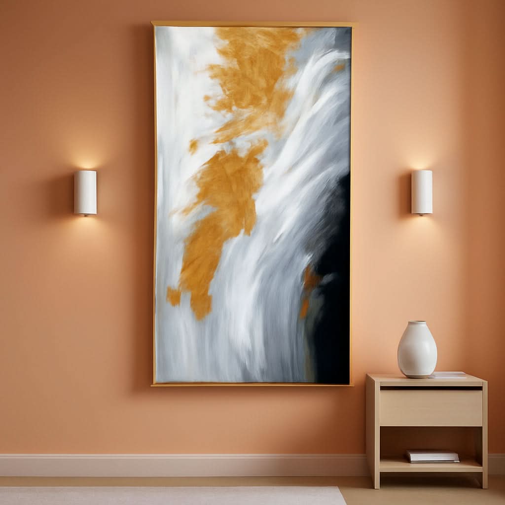 Abstract Wall Art 28x56 Hand-Painted Framed for Living Room – main view