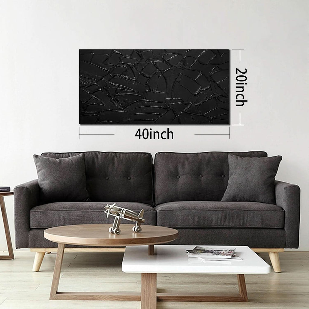 Textured Wall Art 40x20 Hand-Painted Black for Living Room – image 2
