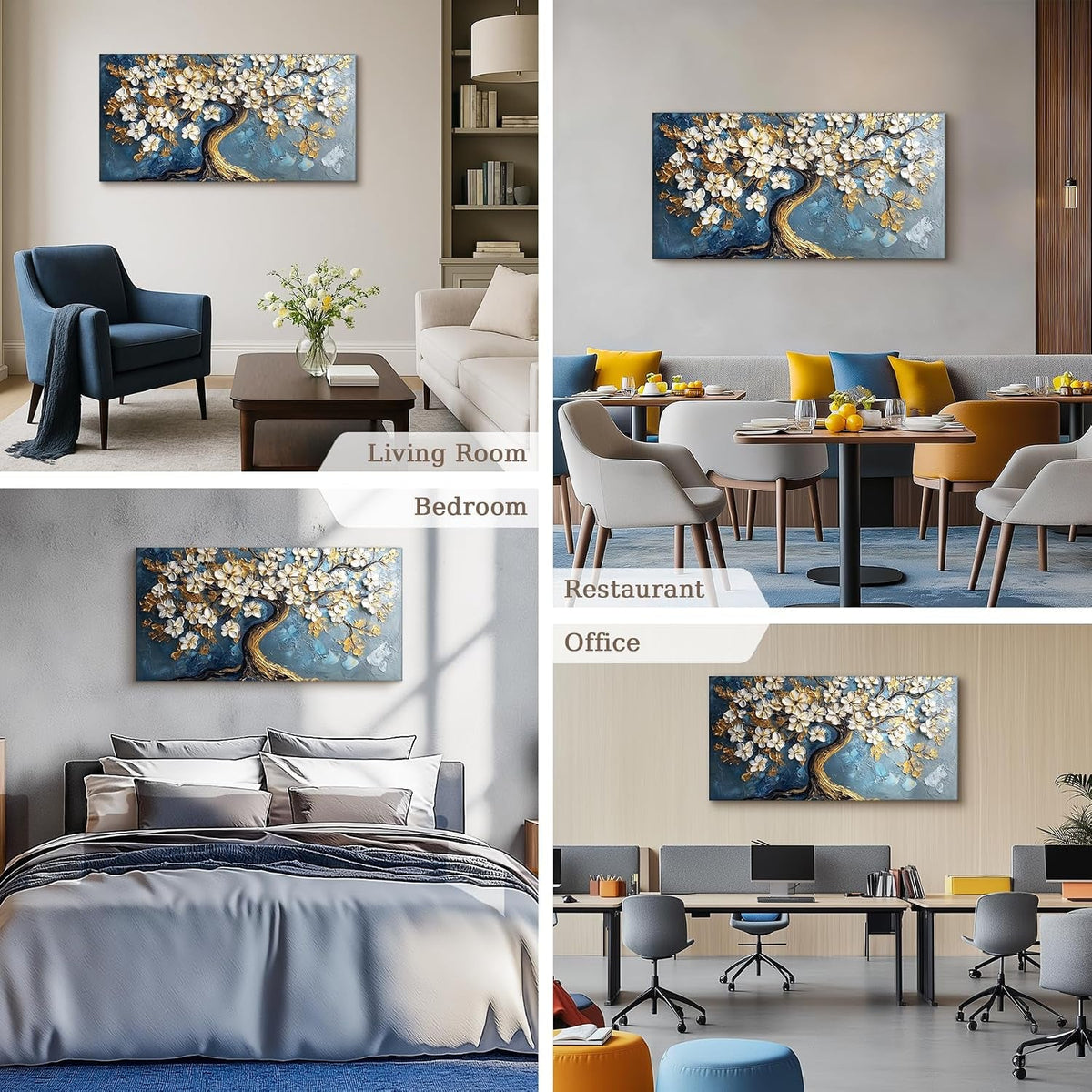 Tree of Life Landscape Wall Art Extra Large Navy Blue Canvas – image 3