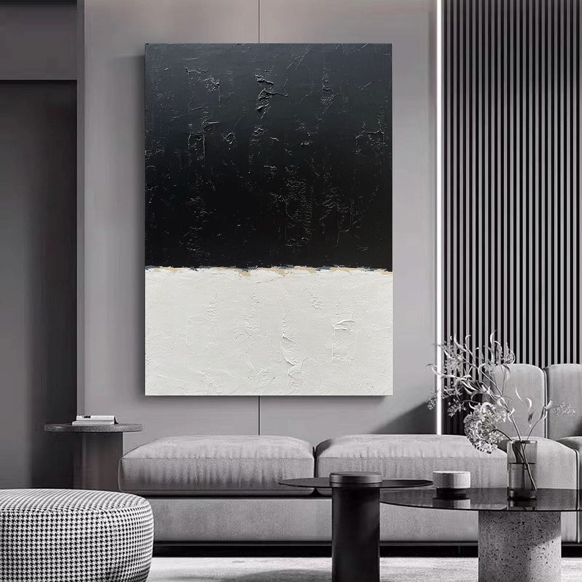 Black and White Wall Art 45x30 Hand-Painted for Living Room – image 6