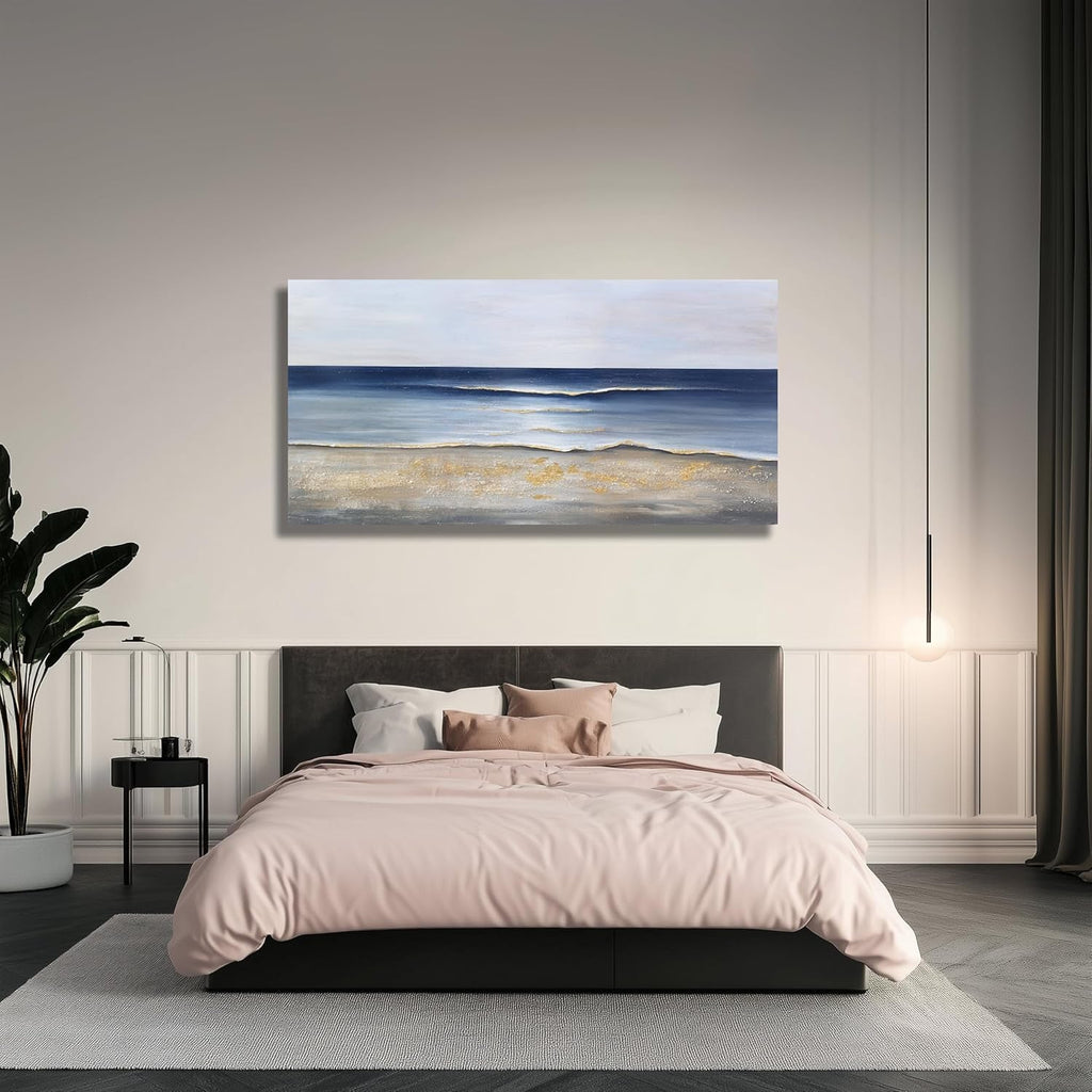 Oceanic Coastal Wall Art 24x48 Gold Cerulean Canvas – image 4