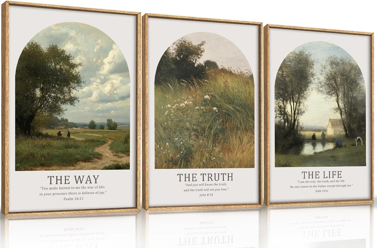 Bible Verse Christian Wall Art Set of 3 Framed Canvas, 16x24 in – main view