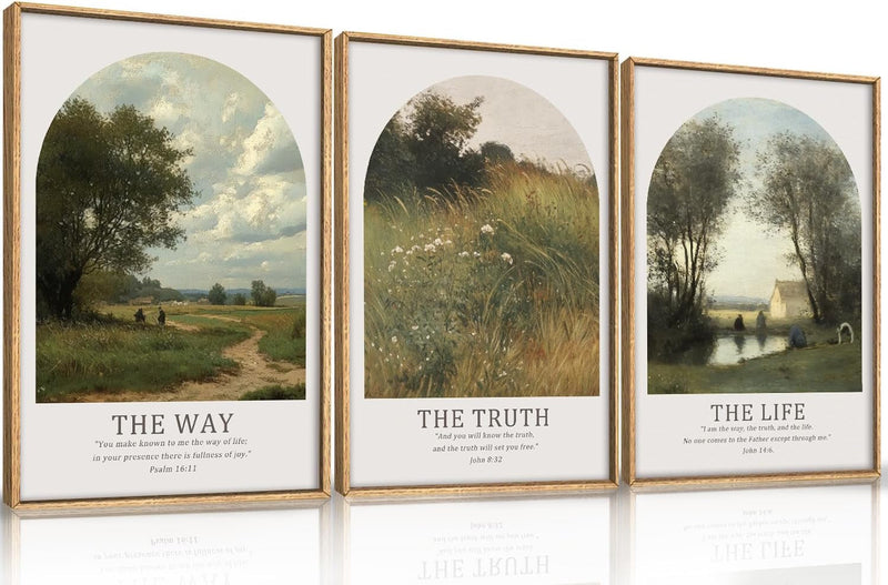 Bible Verse Christian Wall Art Set of 3 Framed Canvas, 16x24 in – main view
