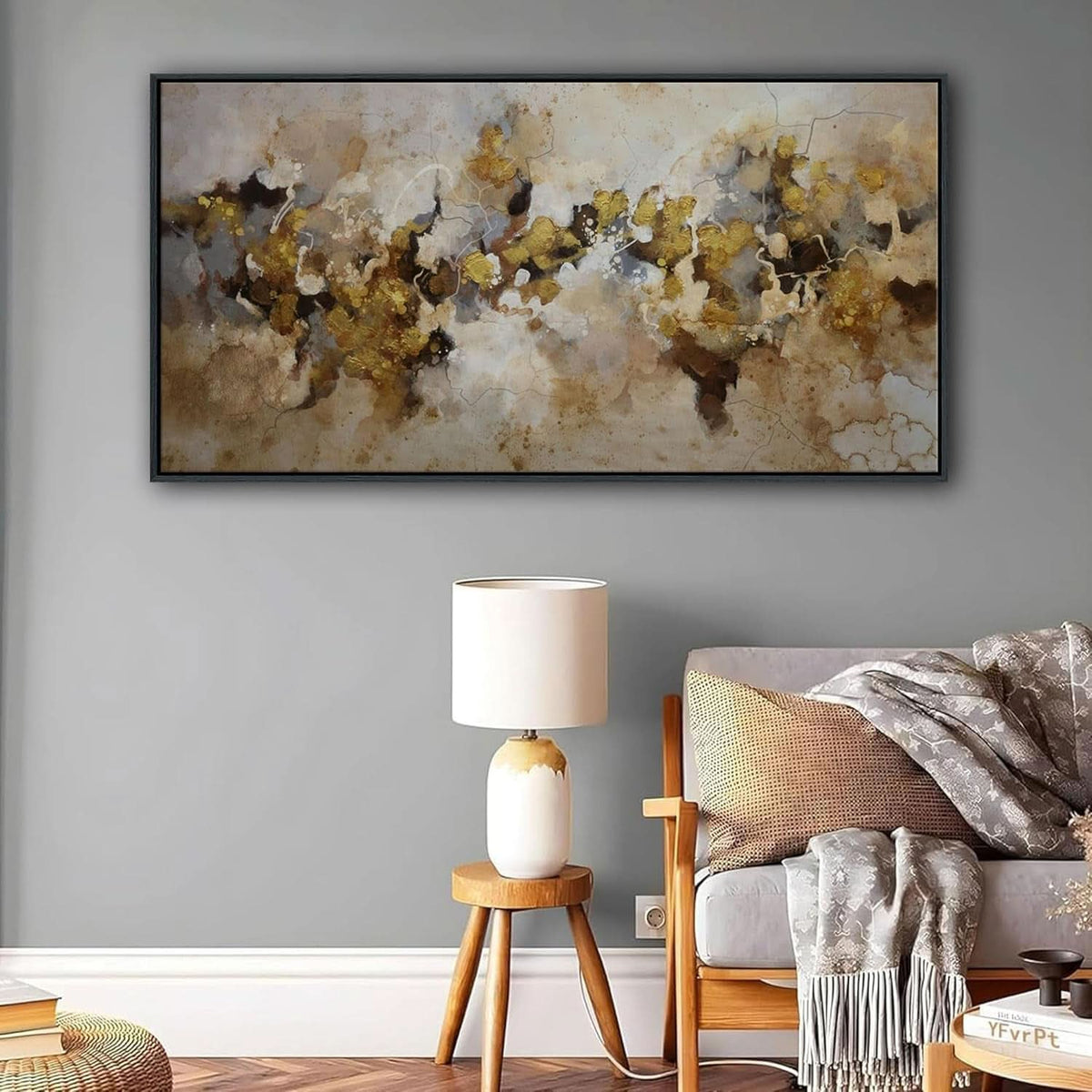 Expressionist Abstract Wall Art 24x48 Brown Yellow – image 5