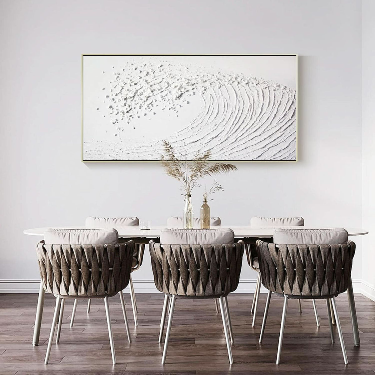Ocean Waves Coastal Wall Art 48x24 Hand-Painted Framed White Canvas – image 5