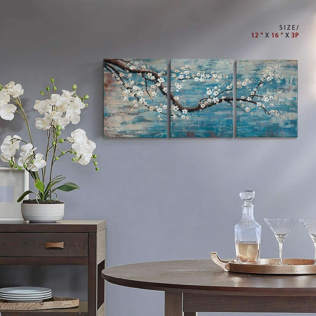 Textured Wall Art Set of 3 Hand-Painted Teal Blue for Living Room – image 4