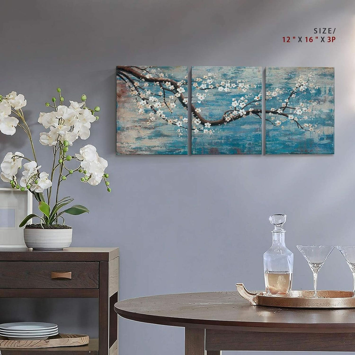 Textured Wall Art Set of 3 Hand-Painted Teal Blue for Living Room – image 4