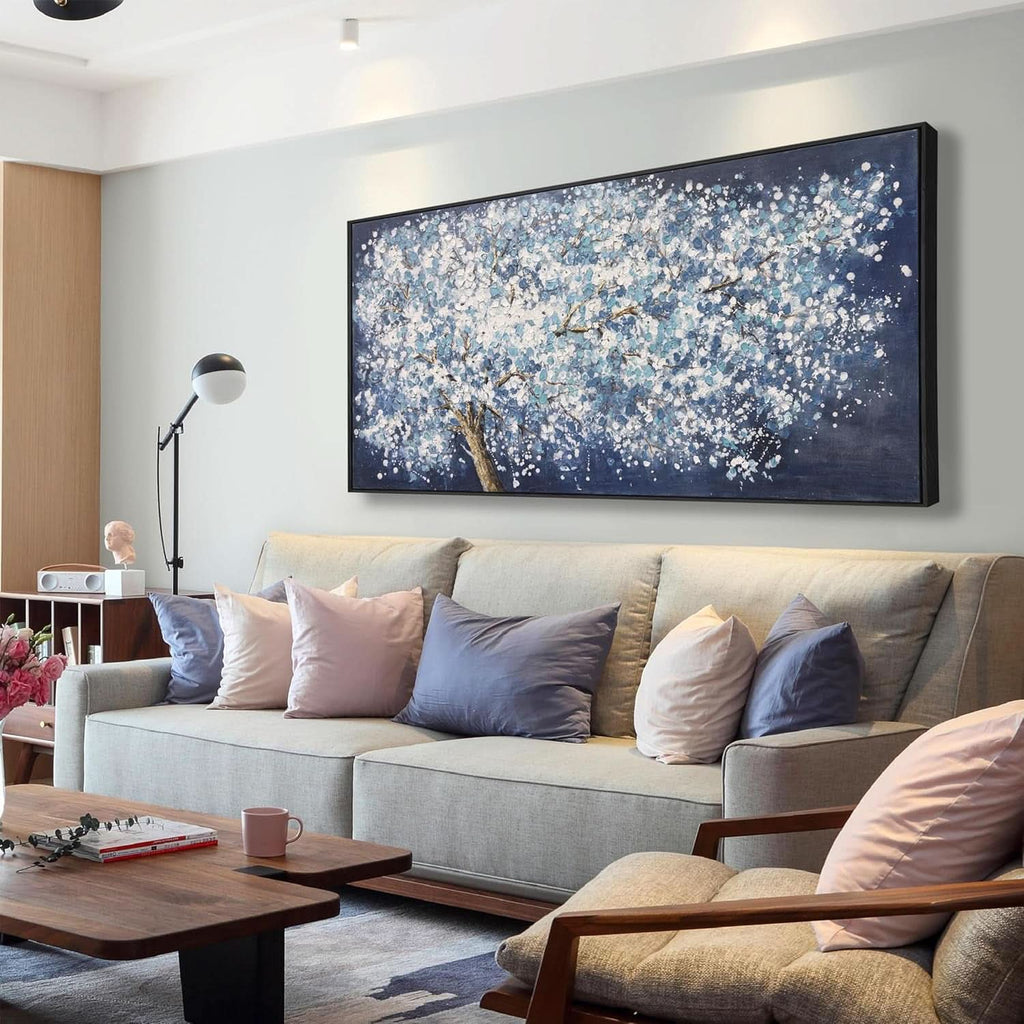Abstract Wall Art 20x40 White Blue Canvas for Living Room – main view