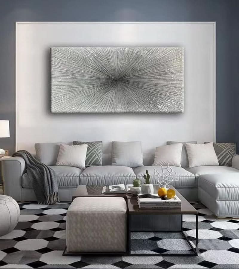 Textured Abstract Wall Art 24x48 Hand-Painted Silver Canvas – image 3