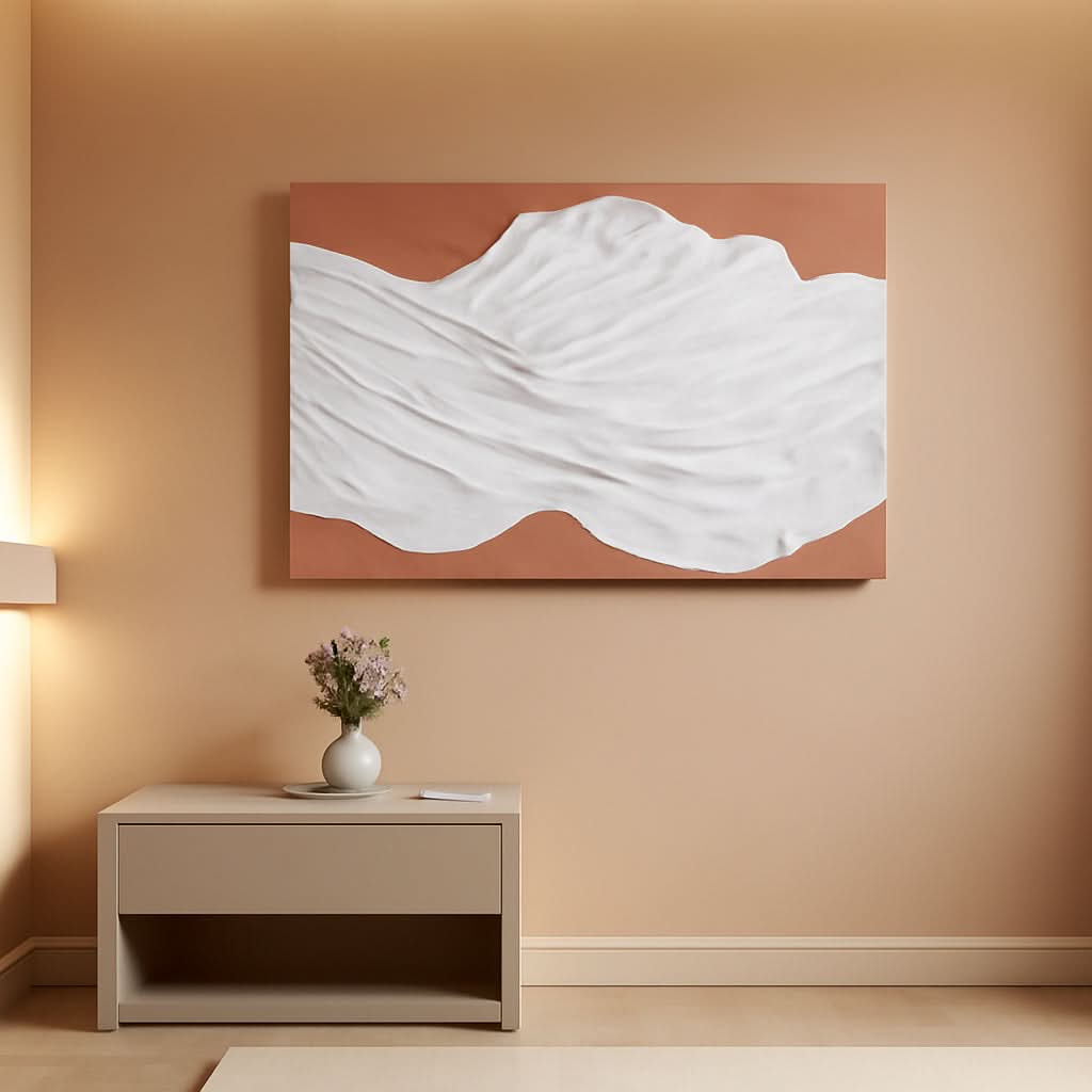 Textured Abstract Wall Art 24x36 Hand-Painted White Terracotta – main view