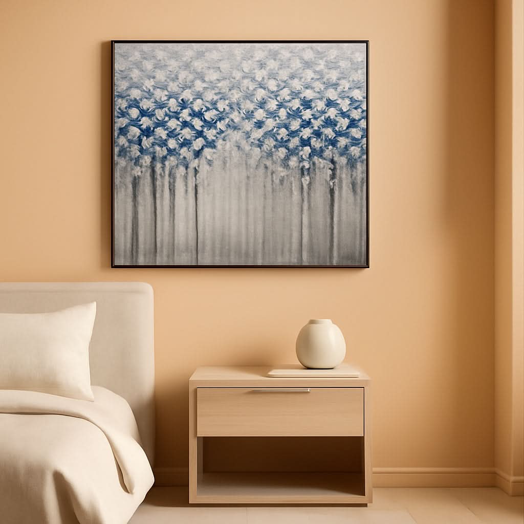 Forest 3D Landscape Wall Art 30x60 Hand-Painted Framed Blue Canvas – main view