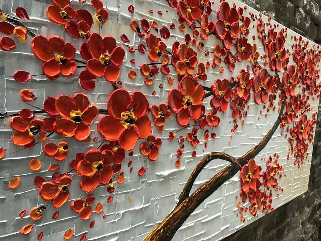 Scarlet Flowers Floral Wall Art 24x48 Hand-Painted – image 8